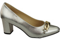 Klassische Frauen Silber Naturleder Schuhe mit Gold Ornament Kette 200 ElitaBut