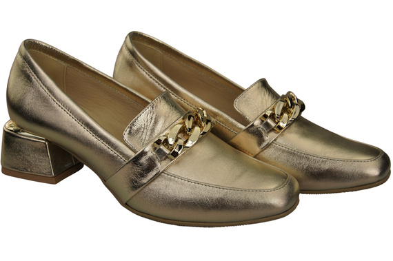Damenschuhe mit Zierkette Pumps Mokassins Naturleder 193 Gold ElitaBut