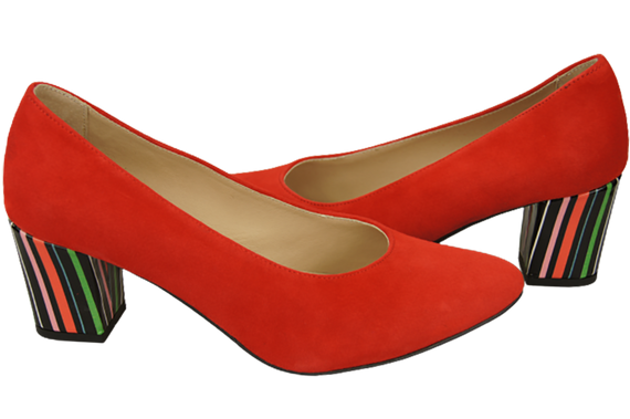 Damenschuhe, rote Pumps, natürliches Wildleder, dekorativer Absatz 158 von ElitaBut