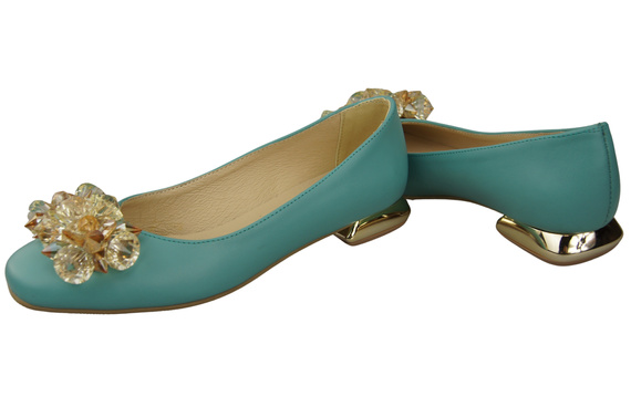 Damen Türkis Pumps mit Kristallen flach Naturleder 216 ElitaBut