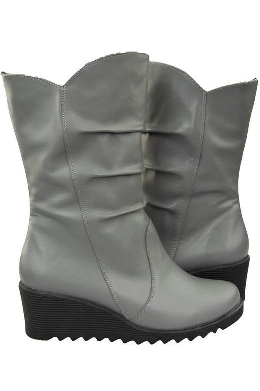 Schuhe Damen-Keilstiefel Winter, Naturleder, Grau 140 ElitaBut