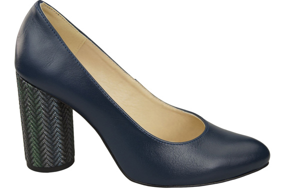 Damenschuhe Pumps Marineblau Naturleder Bunter Zierabsatz 194 ElitaBut