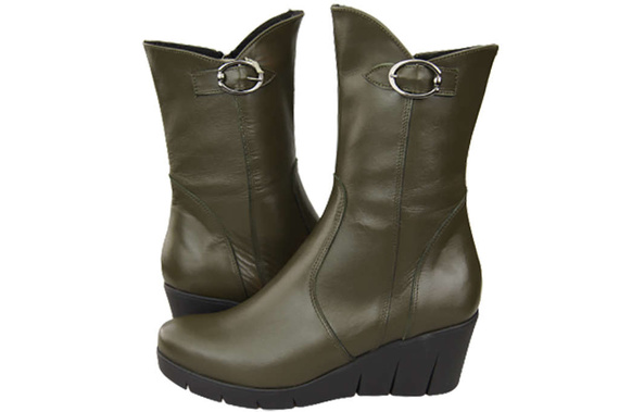 Damen-Keilstiefel, Naturleder, Olive 178 ElitaBut
