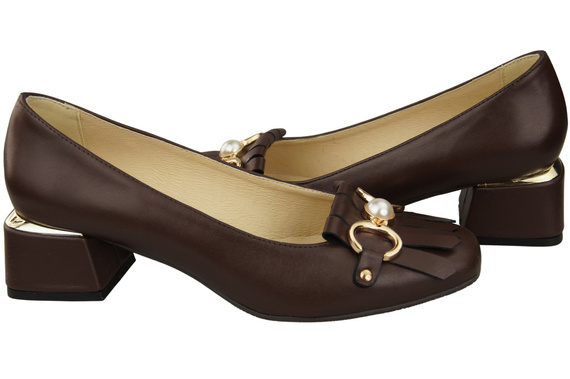 Damenschuhe Pumps verziert mit Fransen Schokolade Naturleder 195 ElitaBut