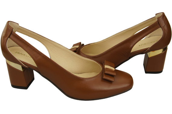 Schuhe Damen Braun Pumps aus Naturleder mit dekorativem Absatz 199 ElitaBut