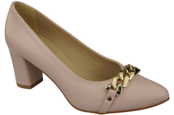 Klassische Frauen Puderrosa Naturleder Schuhe mit Gold Ornament Kette 200 ElitaBut