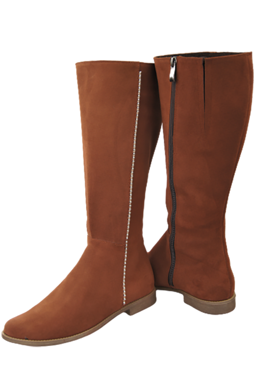 Schuhe Damenstiefel, Naturleder, Velour 153, Kastanie ElitaBut