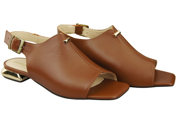 Bequeme Frauenschuhe Sandalen Braun Flacher Goldabsatz Naturleder 207 ElitaBut