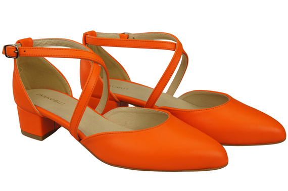 Damen Sandalen Echtleder Orange mit Riemen Niedriger Absatz 223 ElitaBut