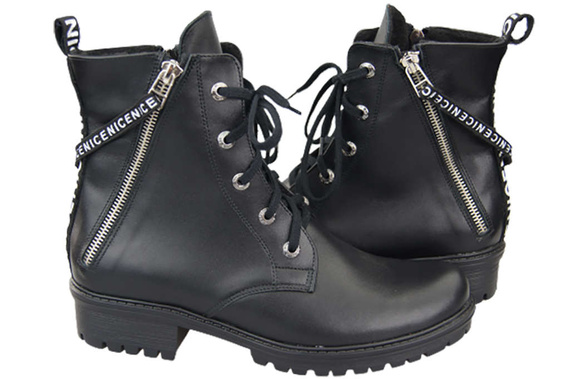 Schuhe Damenstiefeletten mit der Aufschrift NICE, Naturleder, Schwarz 173 L ElitaBut