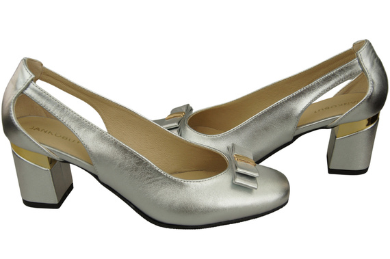 Schuhe Damen Silber Pumps aus Naturleder mit dekorativem Absatz 199 ElitaBut
