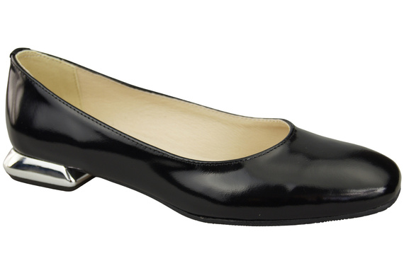 Flache Frauen Schuhe Schwarz glänzend Dekorative Ferse Naturleder 209 ElitaBut