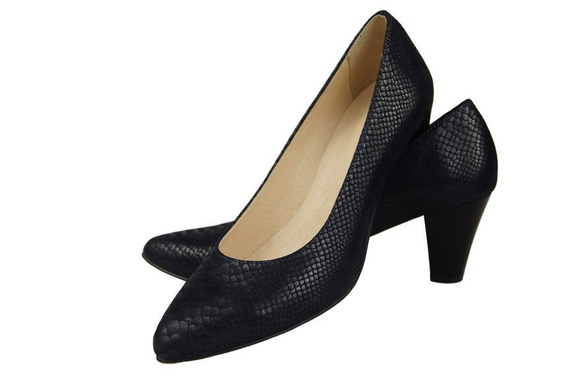 Damenschuhe Pumps, Naturleder, Schuppenmotiv, Marineblau 927 ElitaBut