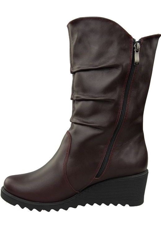Schuhe Damen-Keilstiefel Winter, Naturleder, Burgunderrot 140 ElitaBut