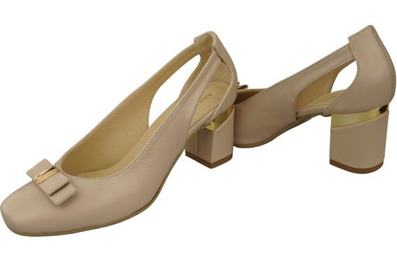 Schuhe Damen Cappuccino Blass Pumps aus Naturleder mit dekorativem Absatz 199 ElitaBut