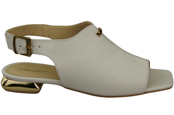 Bequeme Frauenschuhe Sandalen Weiß Flacher Goldabsatz Naturleder 207 ElitaBut