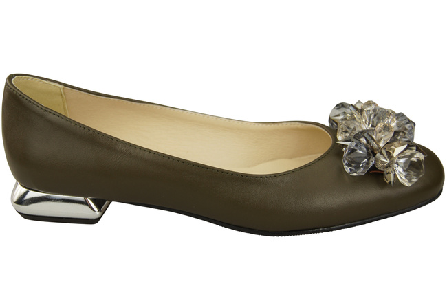Damen Olive Pumps mit Kristallen flach Naturleder 216 ElitaBut
