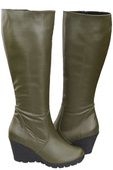 Damenschuhe Keilstiefel, Naturleder, Olive 745 ElitaBut