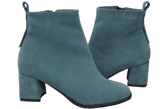 Damen Stiefeletten Blaugrau aus Veloursleder, stabiler Blockabsatz, Reißverschluss 224 ElitaBut