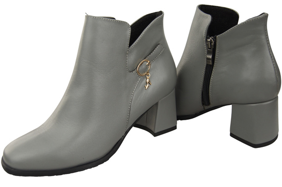 Damen-Stiefeletten ElitaBut 226 Aschgrau aus Naturleder, gefüttert, eckige Zehenkappe, Blockabsatz