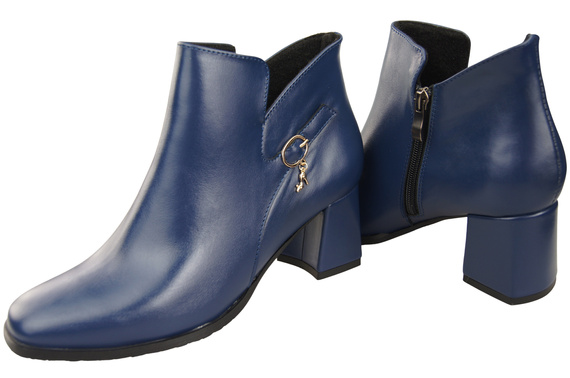 Damen-Stiefeletten ElitaBut 226 Marineblau aus Naturleder, gefüttert, eckige Zehenkappe, Blockabsatz