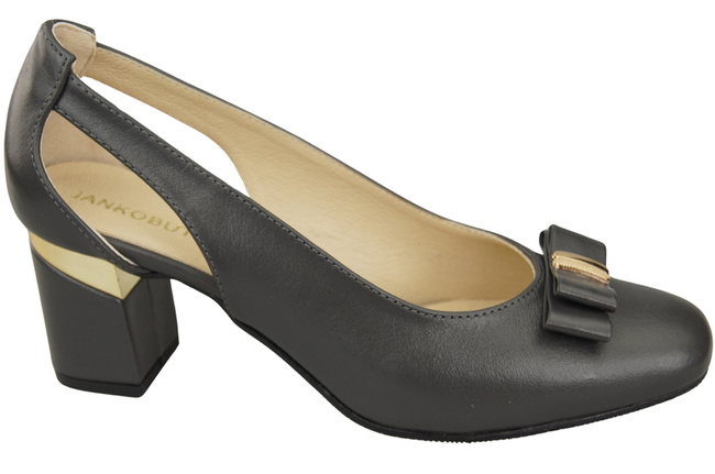 Schuhe Damen Graphit Pumps aus Naturleder mit dekorativem Absatz 199 ElitaBut