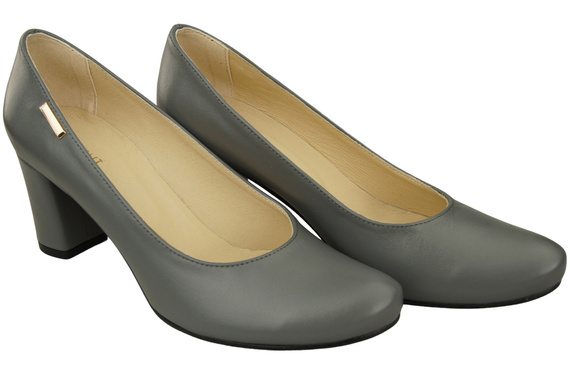 Klassische Damen Grau Leder Mandel Nase Pumps 201 ElitaBut