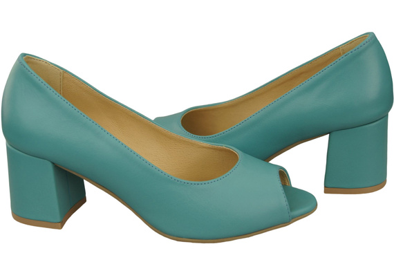 Damenschuhe PEEP TOE Türkise Pumps aus Naturleder mit beschichtetem Absatz 192 ElitaBut