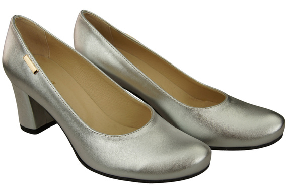 Klassische Damen Silber Leder Mandel Nase Pumps 201 ElitaBut