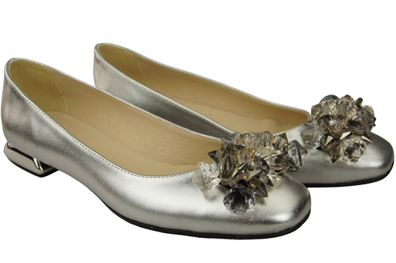 Damen Silber Pumps mit Kristallen flach Naturleder 216 ElitaBut