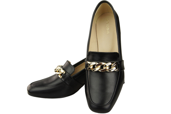 Damenschuhe mit Zierkette Pumps Mokassins Naturleder 193 Schwarz ElitaBut