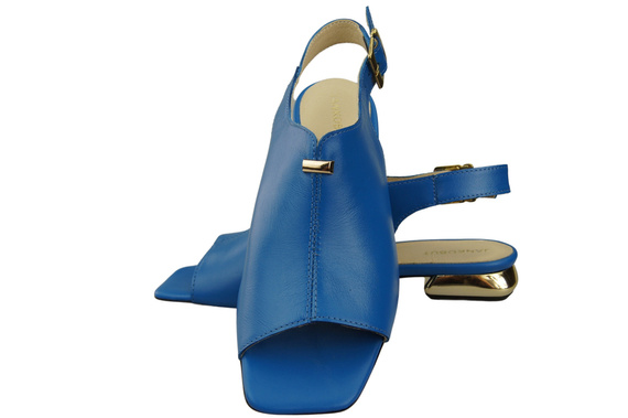 Bequeme Frauenschuhe Sandalen Blau Flacher Goldabsatz Naturleder 207 ElitaBut