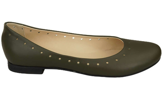 Damenschuhe Bequeme Ballerinas, Naturleder, Oliv 162 ElitaBut