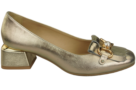 Damenschuhe Pumps mit Fransen verziert, Gold, Naturleder 195 ElitaBut
