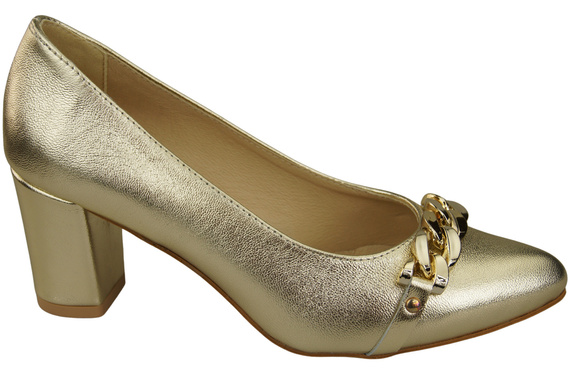 Klassische Frauen Gold Naturleder Schuhe mit Gold Ornament Kette 200 ElitaBut