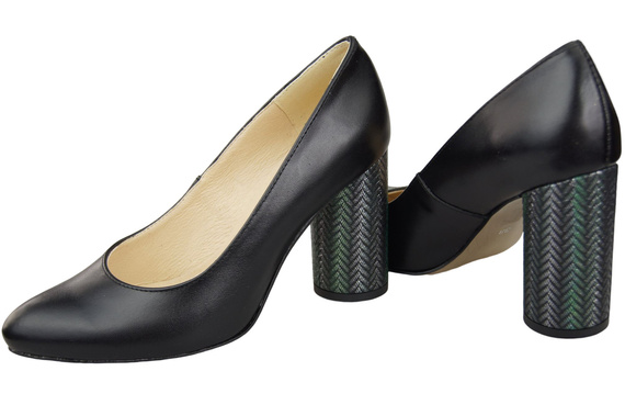 Damenschuhe Pumps Schwarz Naturleder Bunter Zierabsatz 194 ElitaBut