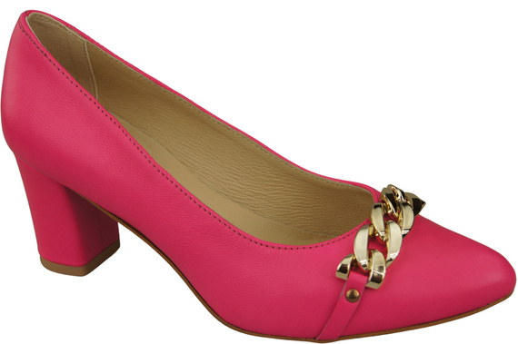 Klassische Frauen Neonrosa Naturleder Schuhe mit Gold Ornament Kette 200 ElitaBut