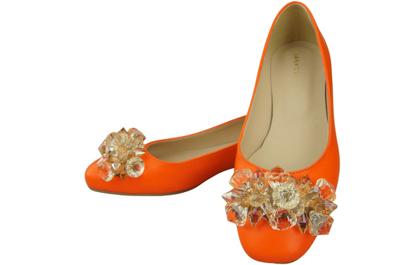 Damen Orange Pumps mit Kristallen flach Naturleder 216 ElitaBut