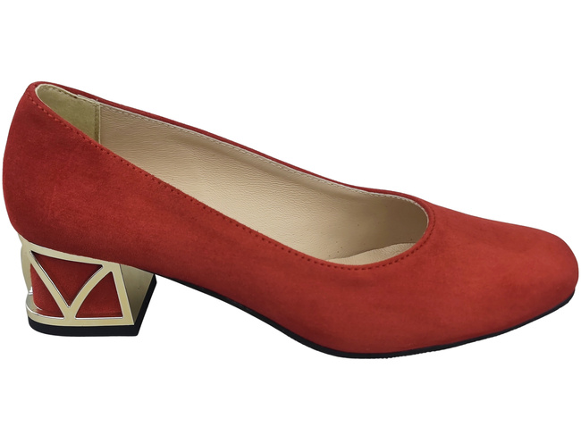 Bequeme Damenschuhe Rot Pumps mit dekorativem Absatz Natürliches Wildleder 219 von ElitaBut