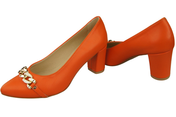 Klassische Frauen Orange Naturleder Schuhe mit Gold Ornament Kette 200 ElitaBut