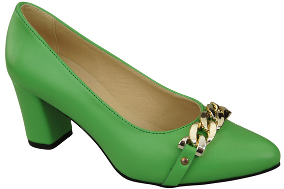Klassische Frauen Limettengrünes Naturleder Schuhe mit Gold Ornament Kette 200 ElitaBut