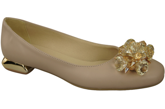 Damen Cappuccino Blass Pumps mit Kristallen flach Naturleder 216 ElitaBut