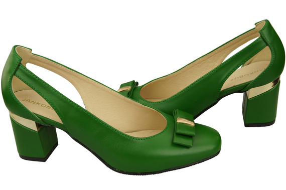 Schuhe Damen Grün Pumps aus Naturleder mit dekorativem Absatz 199 ElitaBut