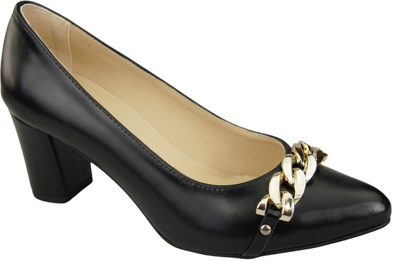 Klassische Frauen Schwarz glänzendes Naturleder Schuhe mit Gold Ornament Kette 200 ElitaBut