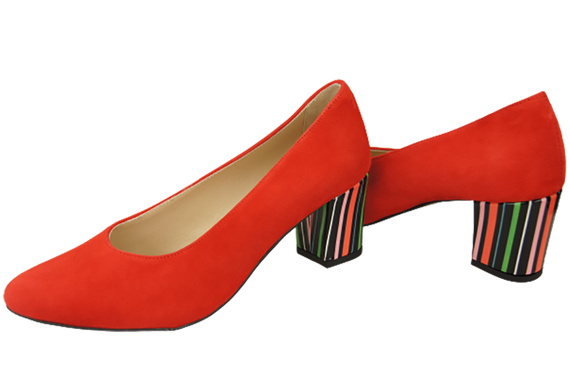 Damenschuhe, rote Pumps, natürliches Wildleder, dekorativer Absatz 158 von ElitaBut