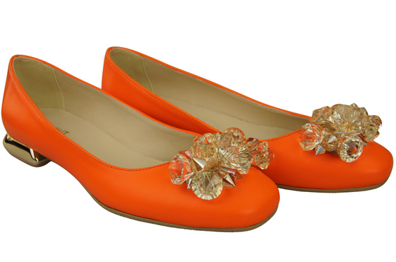 Damen Orange Pumps mit Kristallen flach Naturleder 216 ElitaBut