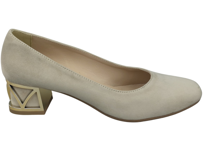 Bequeme Damenschuhe Beige Pumps mit dekorativem Absatz Natürliches Wildleder 219 von ElitaBut