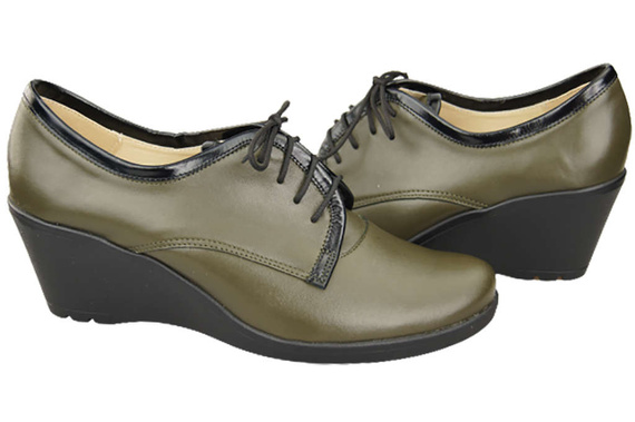 Schuhe Damen-Keilschuhe, Naturleder, Olive 181 ElitaBut