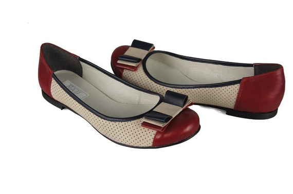 Durchbrochene Ballerinas für Damen, Naturleder, Rot-Beige 718 ElitaBut