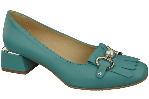 Damenschuhe Pumps verziert mit Fransen Naturleder 195 Türkis ElitaBut